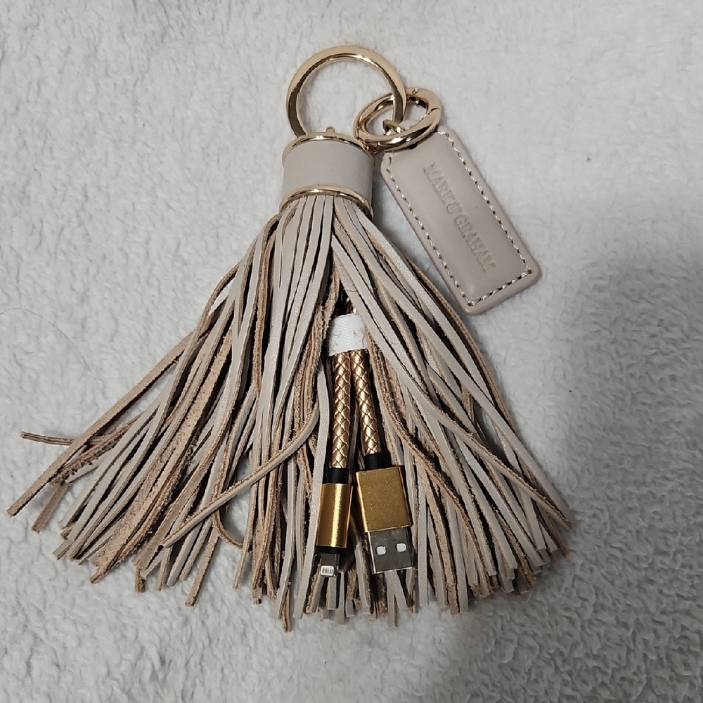 Mark & Graham Power Up Gold and Beige Tassel Bag Charm